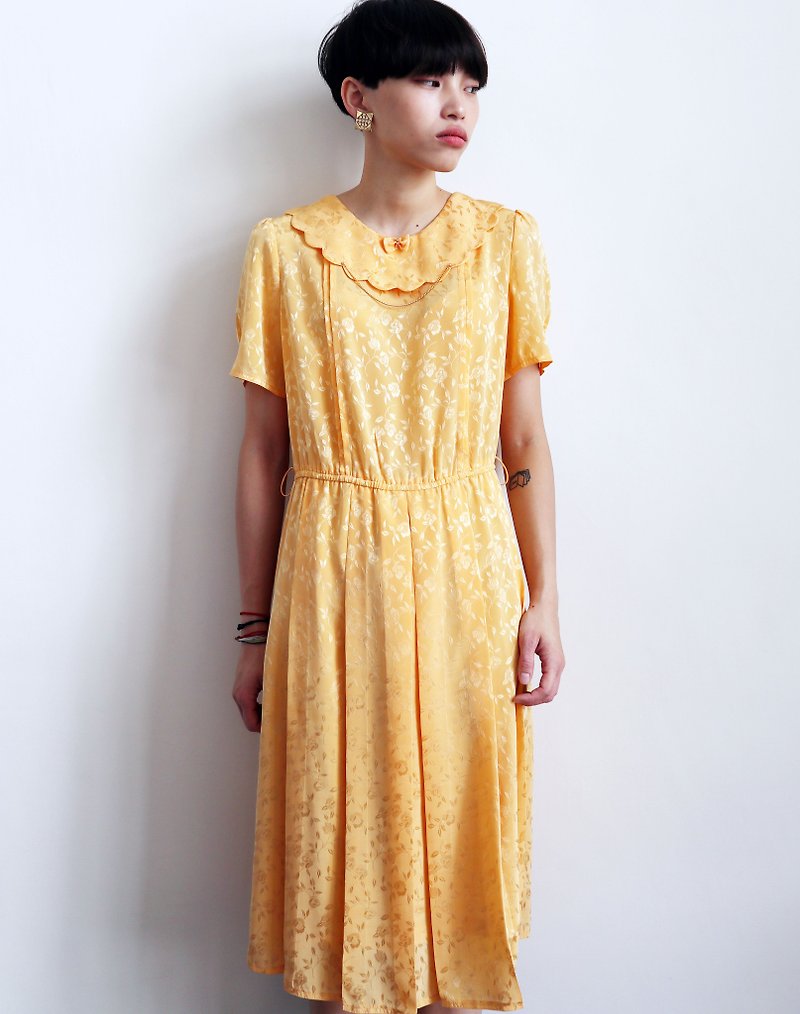 南瓜Vintage。古著花領雪紡洋裝 - 洋裝/連身裙 - 聚酯纖維 橘色