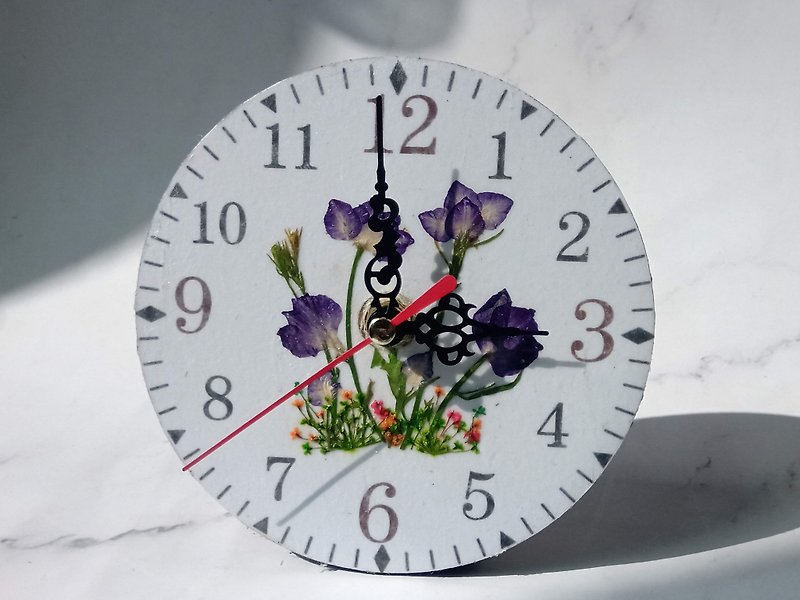 Dry Flowers, Pressed Flowers,Pressed Flowers Wall Clock, Goldenfish - นาฬิกา - ไม้ สีม่วง