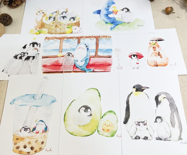 毎日激安特売で 営業中です かわいい絵葉書 ペンギンが行く 楽しいポストカード