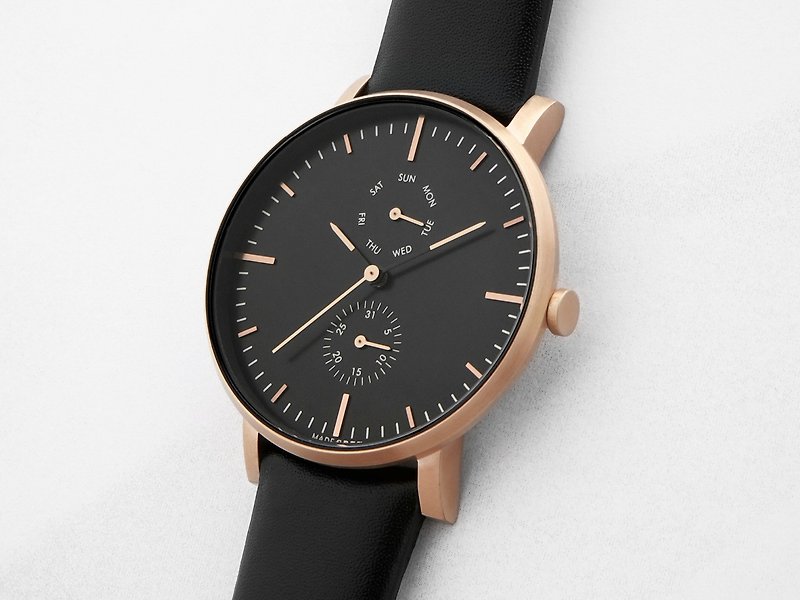 ローズゴールドMG002時計|レザーバンド - 腕時計 - 革 ブラック
