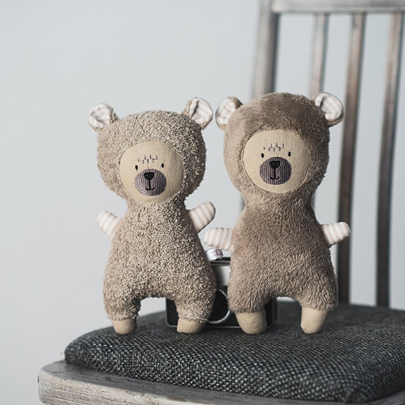 Teddy bear rag doll - plush bear gift toy for baby - newborn rattle toy - 寶寶/兒童玩具/玩偶 - 棉．麻 咖啡色