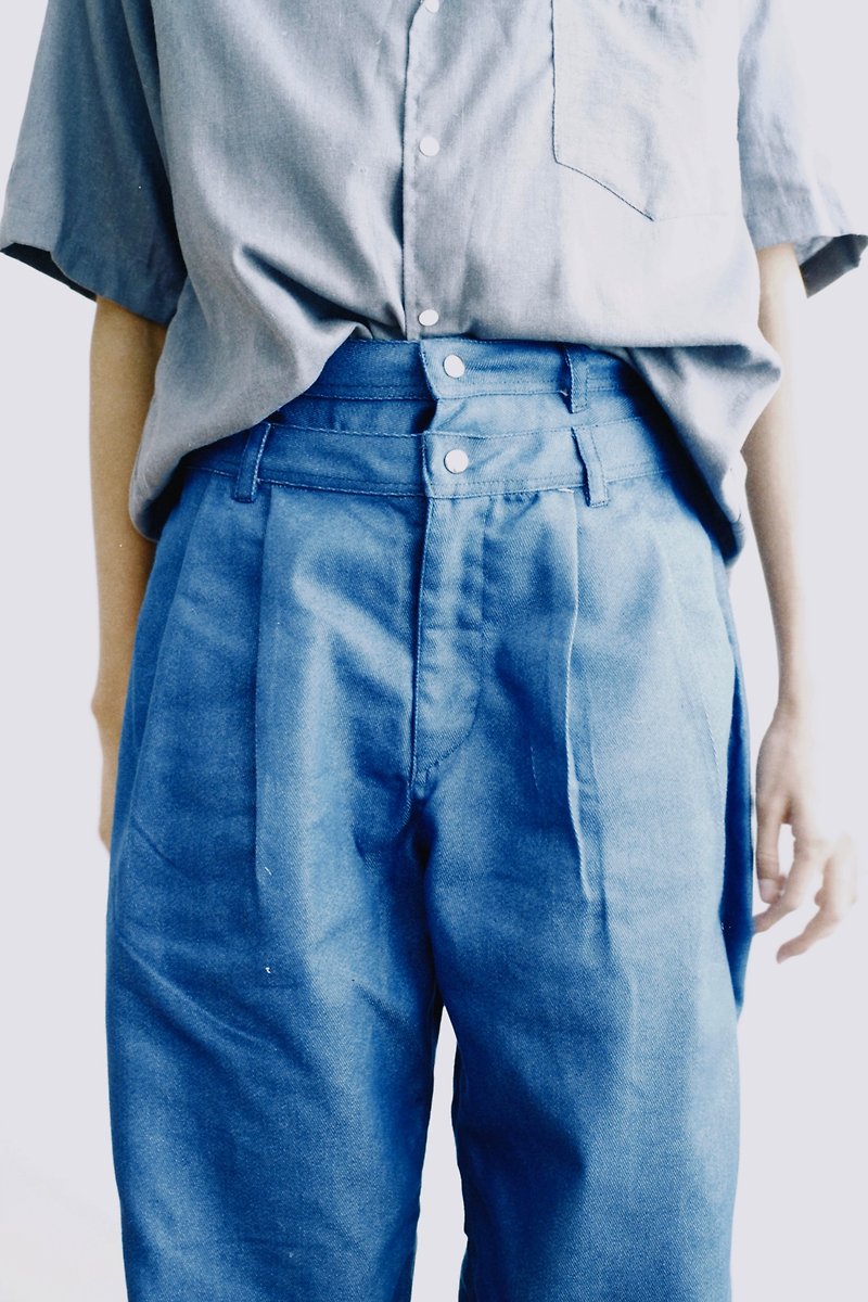 Double waist pants (Blue) - 工裝褲/長褲/牛仔褲 - 棉．麻 藍色