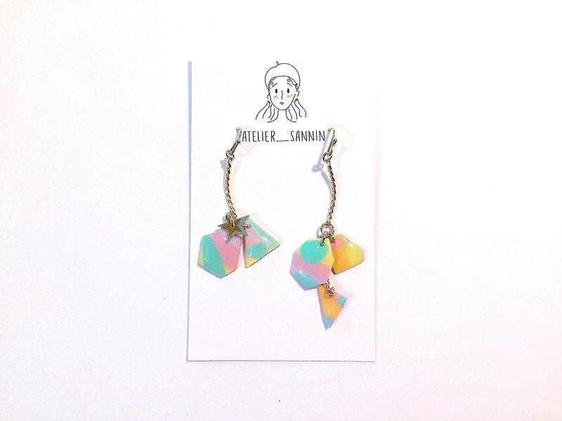 Fairy candy house series - Star Katana stick hanging handmade cute earrings ear hook / ear clip - Earrings & Clip-ons - Other Materials Multicolor