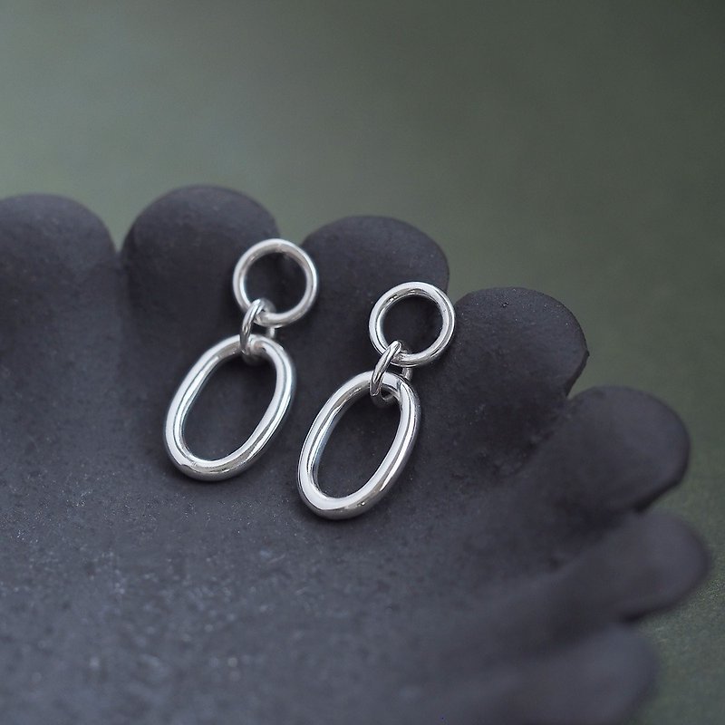 Double Ring Earrings Silver 925 - Earrings & Clip-ons - Other Metals Blue