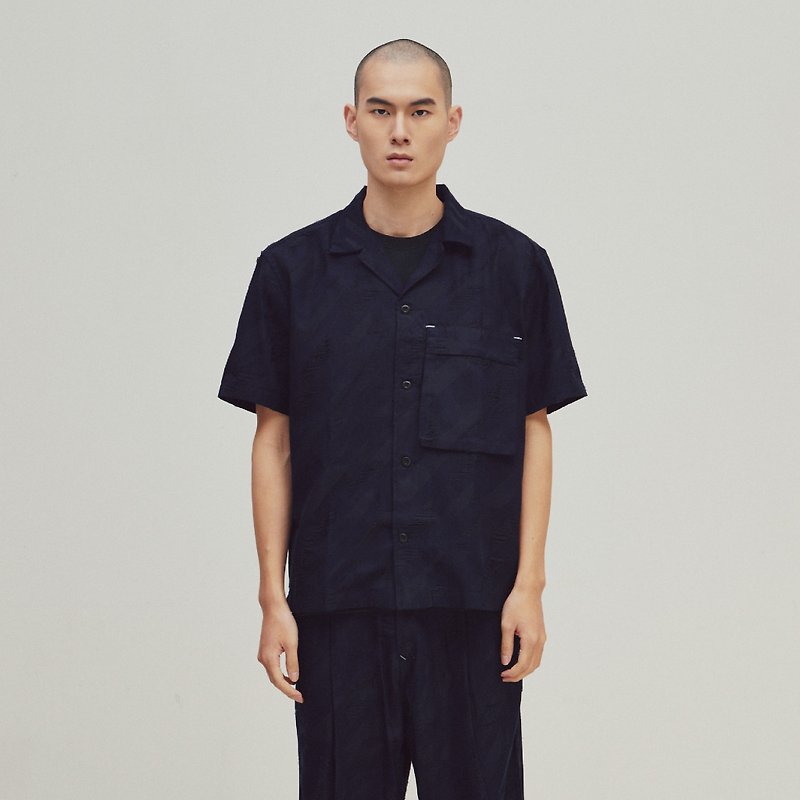 DYCTEAM-EVOLVE(D)-Houndstooth pattern pocket shirt - เสื้อเชิ้ตผู้ชาย - ผ้าฝ้าย/ผ้าลินิน สีน้ำเงิน