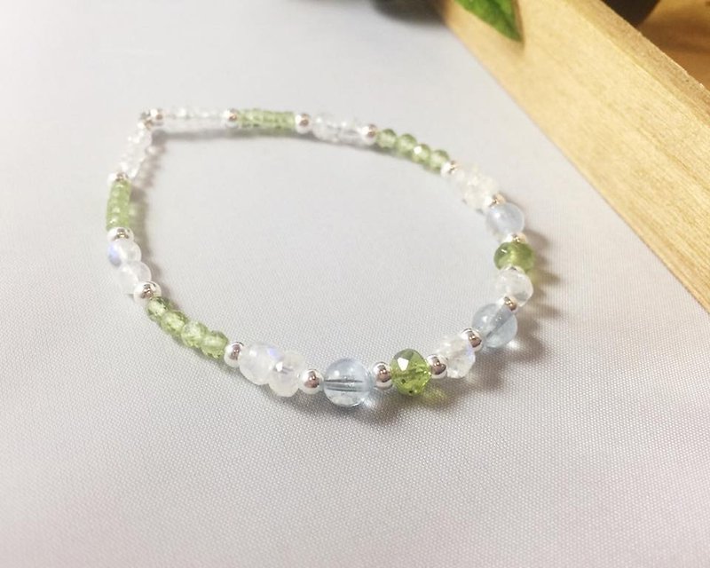MH pure silver natural stone custom series _ Matcha sugar _ olivine - Bracelets - Gemstone Green