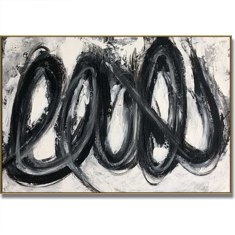 Abstract Spiral Painting Black And White Paintings On Canvas Oil Painting - 壁貼/牆壁裝飾 - 壓克力 黑色