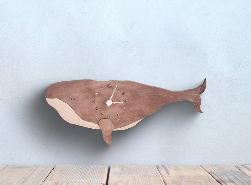 Fin Whale Swims in Space Regular Size Clock Wooden Wall Clock - Clocks - Wood Brown
