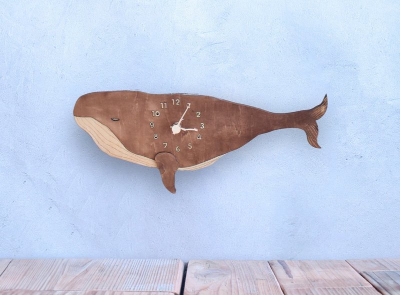 Fin Whale Swims in Space Regular Size Clock Wooden Wall Clock - Clocks - Wood Brown