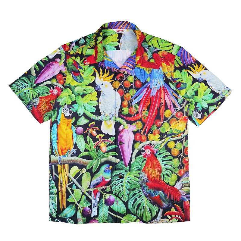 Pacific Legend Parrots Hawaiian Shirt (Original Genuine 100%) - เสื้อเชิ้ตผู้ชาย - วัสดุอื่นๆ สีนำ้ตาล