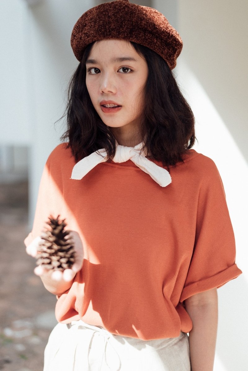 Jersey T shirt - Orange - 女 T 恤 - 棉．麻 橘色