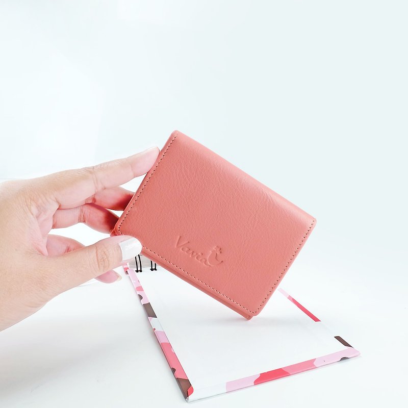 Coral Pink: Mini Purse / Cow Leather - 長短皮夾/錢包 - 真皮 粉紅色