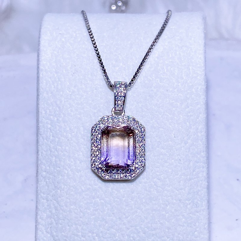 天然宝石天然パープルイエロー宝石ネックレス 3.4 カラット 925 スターリング シルバー - ネックレス - 宝石 多色