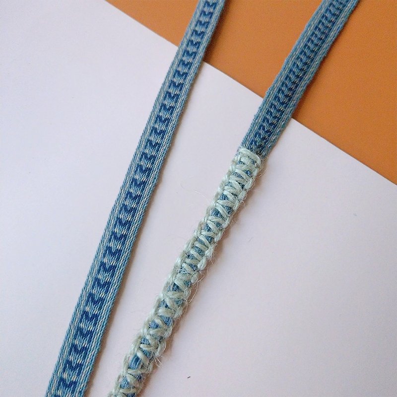 Ruirui yo JUI&LIU double-textured M-style ID belt/mobile phone lanyard/strap/braided belt - Lanyards & Straps - Cotton & Hemp Blue