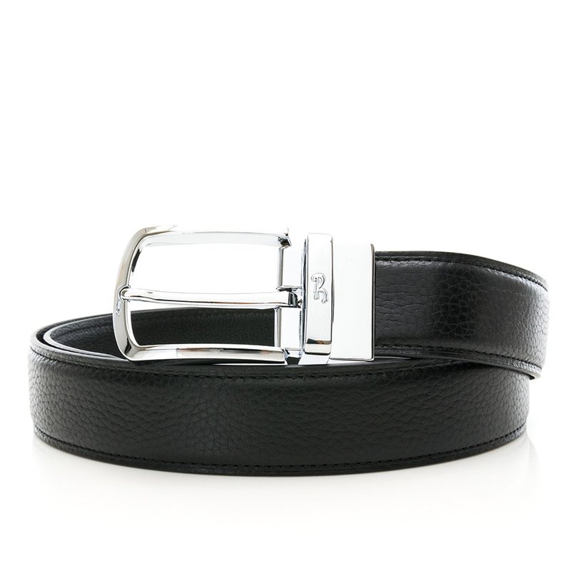 【Roberto Mocali】(RM-8216BKF) Button Hole Belt-Black - Belts - Genuine Leather Black