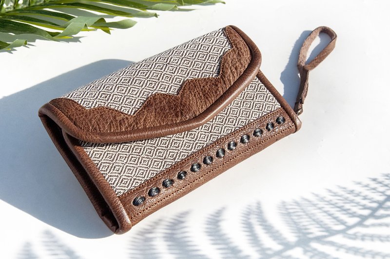 Handmade Linen spliced ​​leather long clip/long wallet/coin purse/woven wallet-Caramel Latte woven wallet - กระเป๋าสตางค์ - หนังแท้ หลากหลายสี