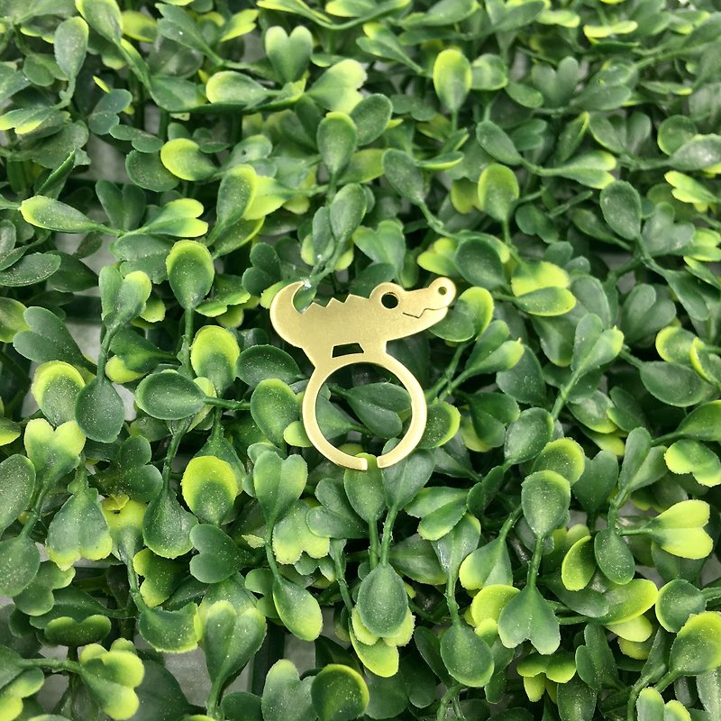 笑笑鱷魚造型戒指-A款 - 戒指 - 銅/黃銅 黃色