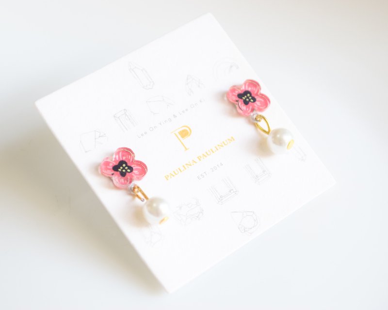 Flower Earrings - Camellia Jewelry - Drop Earrings - Pearl Earrings - Earrings & Clip-ons - Plastic Red