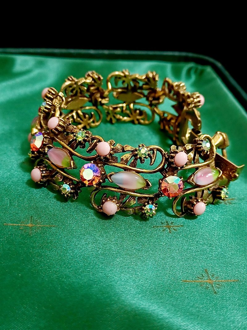 vintage jewelry Florenza 粉色極光萊茵華麗雕花 手鍊 - 手鍊/手環 - 其他金屬 