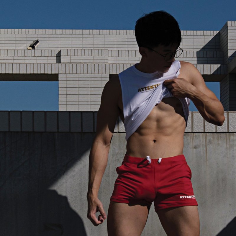 AttentionWear男友運動短褲【紅色】│ATTENTION, 男內著 居家褲 - 中性長褲/短褲 - 聚酯纖維 紅色