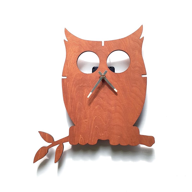 Handmade wooden creative clock with black eyes - Owl - นาฬิกา - ไม้ สีนำ้ตาล