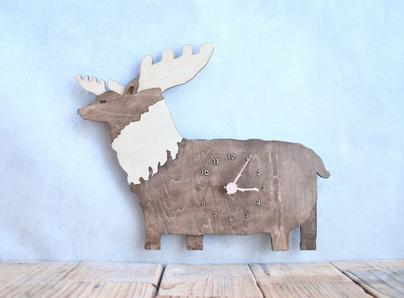 Reindeer Plane Clock Wooden Wall Clock - Clocks - Wood Khaki