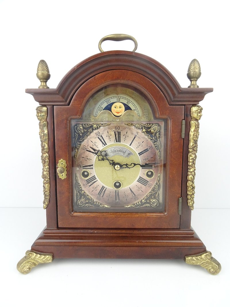Antique Vintage Dutch Mantel Clock Warmink Wuba Shelf Bracket Westminster 8 day - 時鐘/鬧鐘 - 木頭 咖啡色