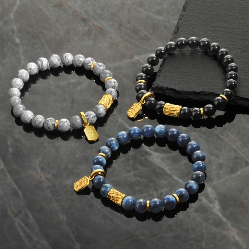 Valore Men Personalized Tag Gemstone Beaded Bracelet (3 Colours) - สร้อยข้อมือ - คริสตัล สีดำ