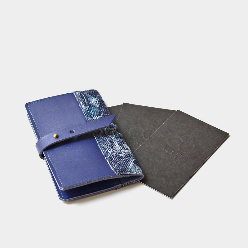 [Wall Street, Taitung seaside] leather business card holder blue leather card holder leisure card fabric stitching Valentine's day gift custom lettering when the gift waves fabric - Card Holders & Cases - Genuine Leather Blue