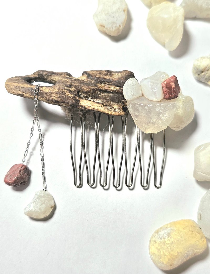 Zhe Series Driftwood White Chalcedony Red Jasper Hair Comb - เครื่องประดับผม - หยก ขาว