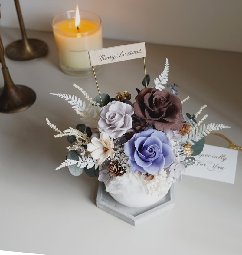 Mother's Day Graduation Bouquet Christmas Blue Gray Purple Cold Color Flower Gift Birthday Gift Retro Everlasting Flower Gift - ช่อดอกไม้แห้ง - พืช/ดอกไม้ สีน้ำเงิน