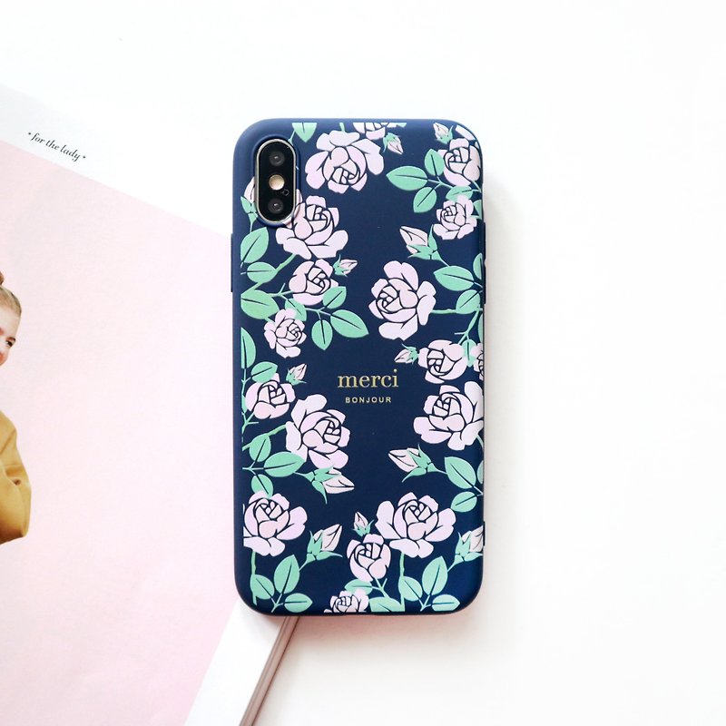粉玫瑰深藍手機殼 - 手機殼/手機套 - 塑膠 粉紅色