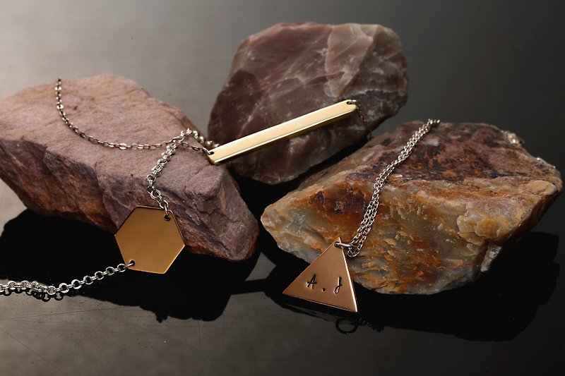 [AJEOSSI hand DIY] × × custom Bronze, Bronze red geometric Qiaozi × Necklace / Bracelet - สร้อยคอ - ทองแดงทองเหลือง สีทอง