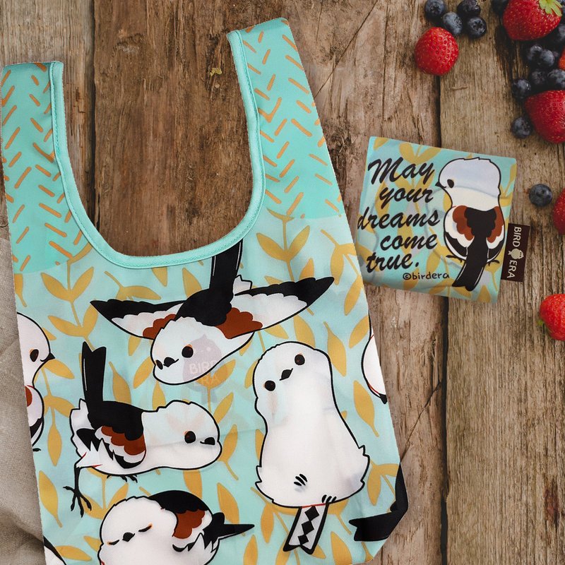 Sunny Bag x BIRD ERA bird era storage shopping bag (small) - Silver-throated long-tailed tit - กระเป๋าถือ - เส้นใยสังเคราะห์ สีน้ำเงิน