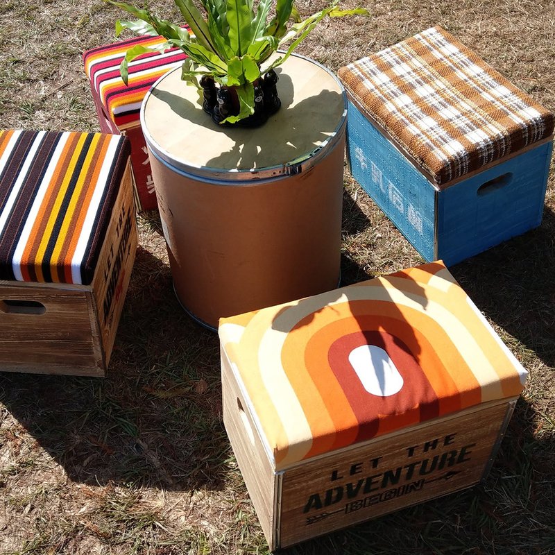 Classic calico wooden box seat cushion - used with soda wooden box - Storage - Cotton & Hemp Orange