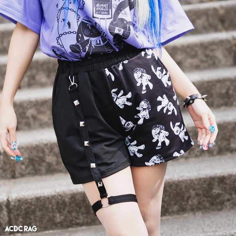 新月魔女兔娃娃直筒休閒短褲ACDC RAG台灣代理JA0753 - 女短褲/五分褲 - 其他材質 黑色
