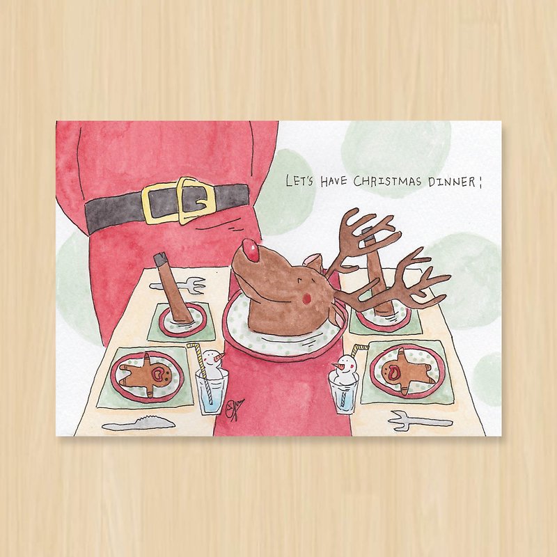 Christmas dinner / Christmas / period card - การ์ด/โปสการ์ด - กระดาษ สีเขียว