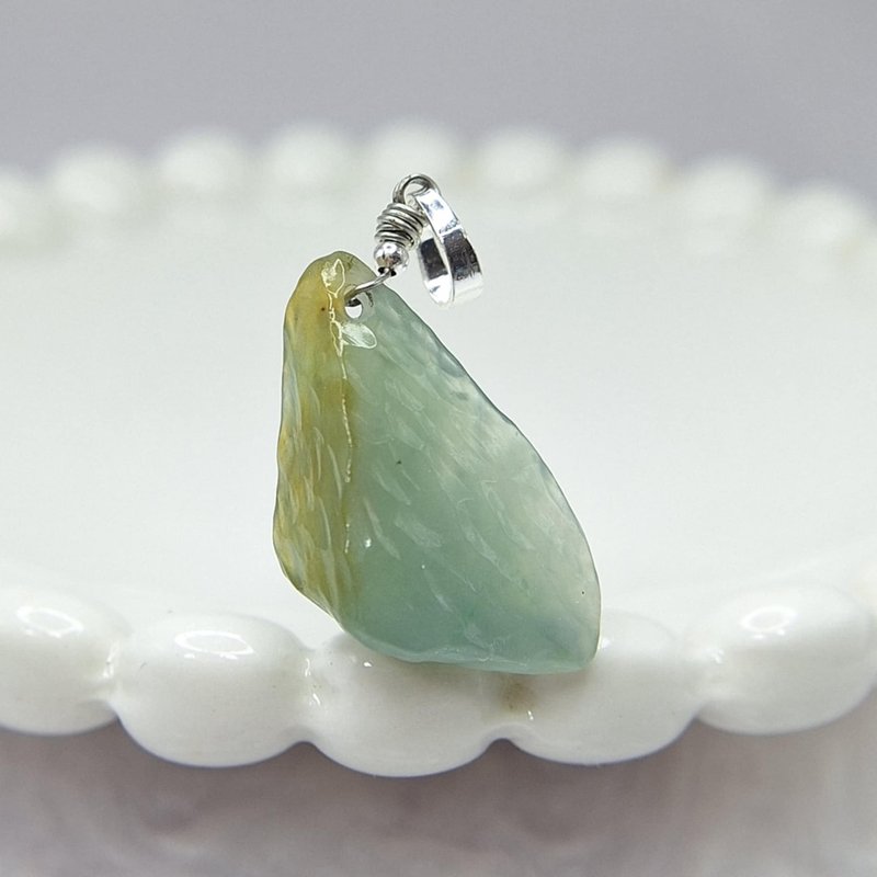 Ice-seed glued blue water raw stone Wushi brand pendant | Natural Burmese jade A grade jadeite - Necklaces - Jade 