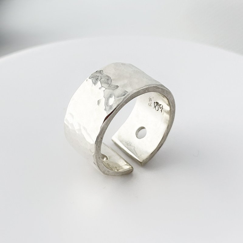 手工打造 加厚重型錘紋 925 純銀戒指與吊墜 - 戒指 - 純銀 銀色