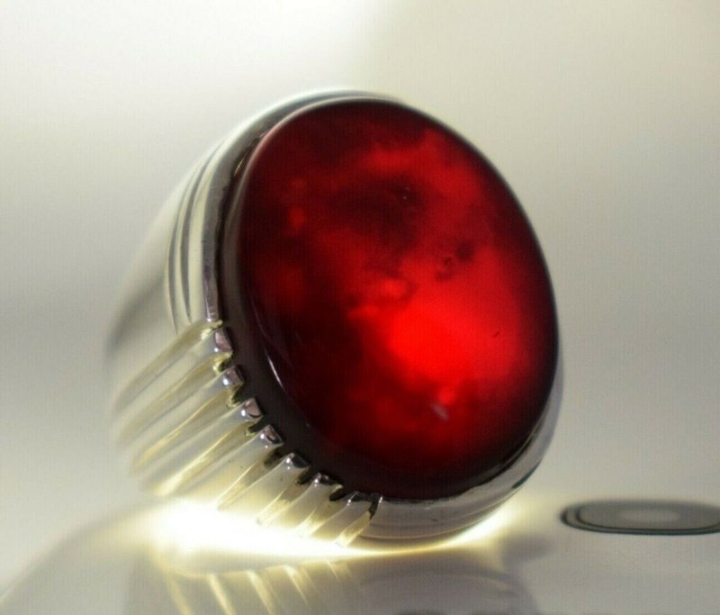 Black Blood Red Yemeni Agate Bague Silver Rings Handmade Jewelry Ring Real Stone - แหวนทั่วไป - เครื่องเพชรพลอย สีแดง