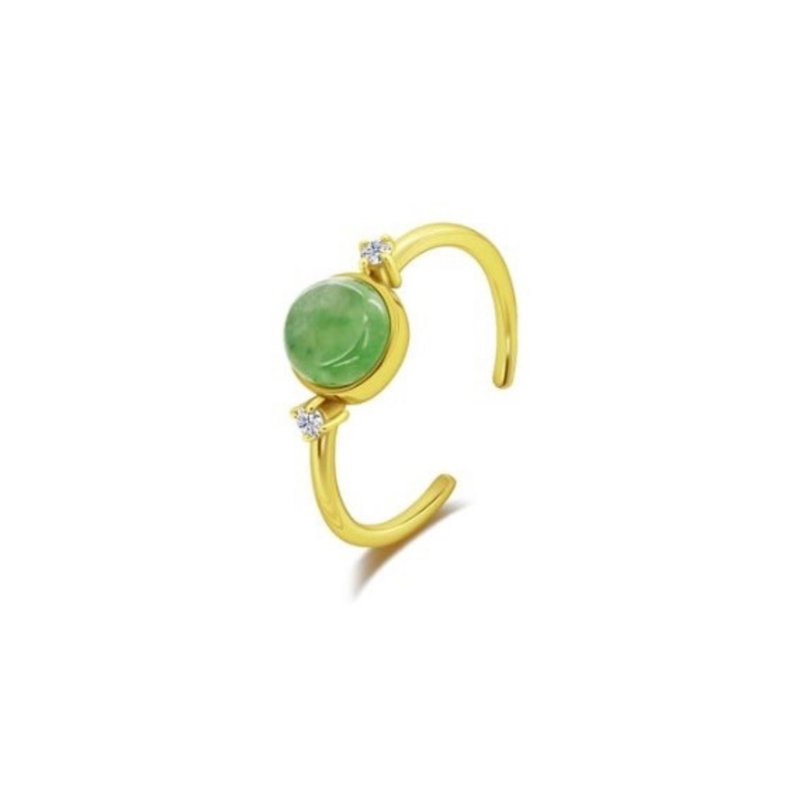 Natural Round Jade Future Double Diamond Ring - General Rings - Jade Gold