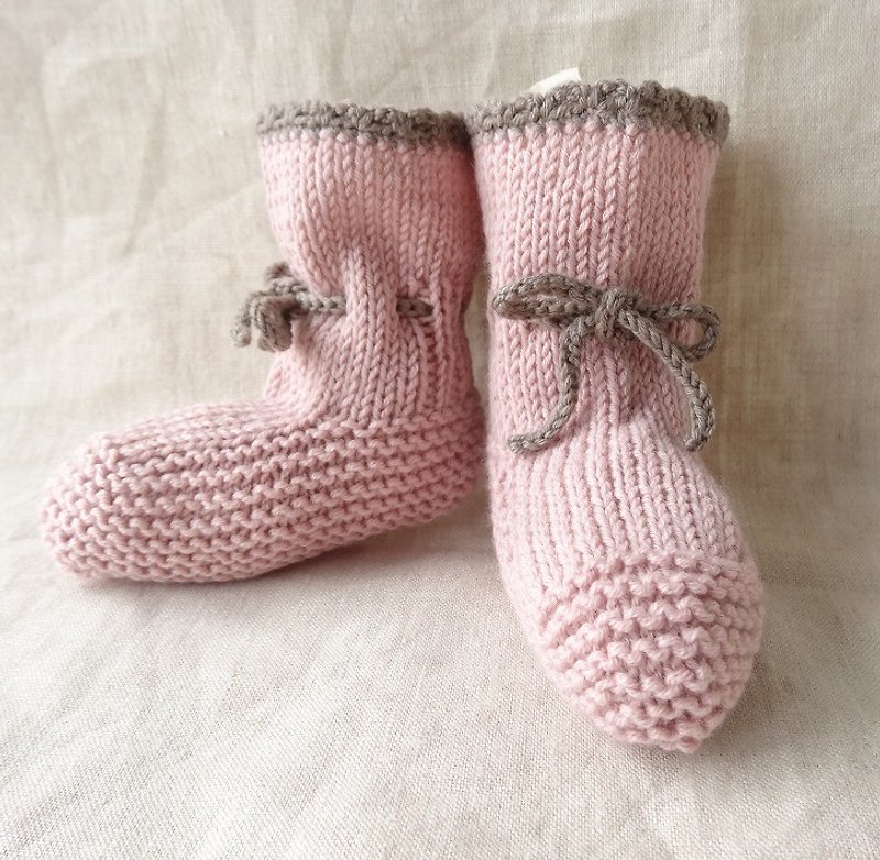 Margined baby booties Wool x cotton 6M ~ 181 - Baby Gift Sets - Other Materials Pink