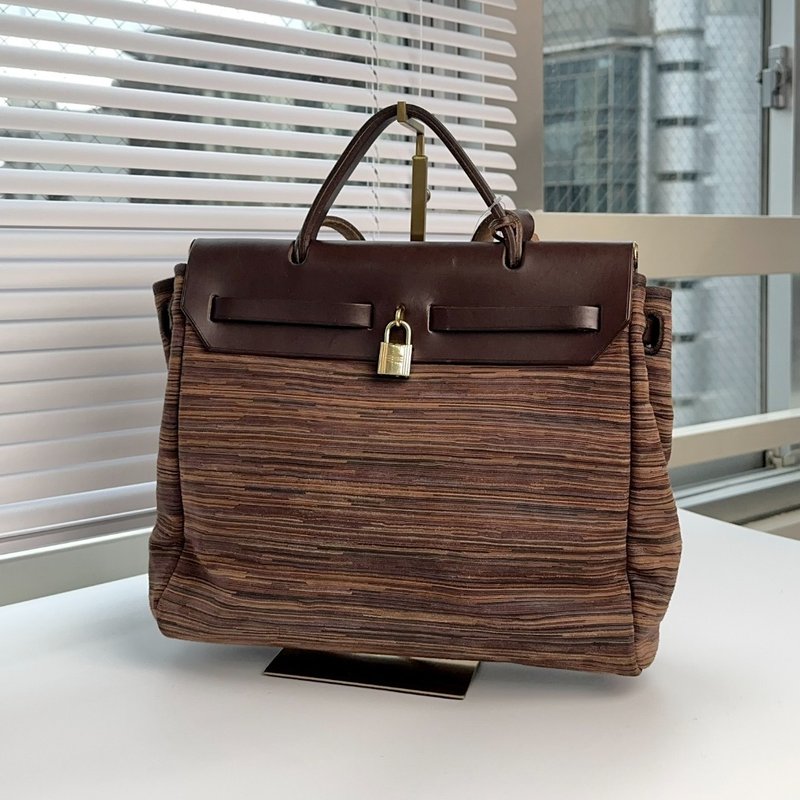 中古包 Hermes 愛馬仕 絕版工藝羊切皮款金扣Herbag肩背包 - 手提包/手提袋 - 真皮 咖啡色