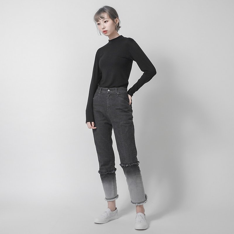 Descartes Cutaway Contrast Jeans _6AF301_ Gradation Black - กางเกงขายาว - ผ้าฝ้าย/ผ้าลินิน สีดำ