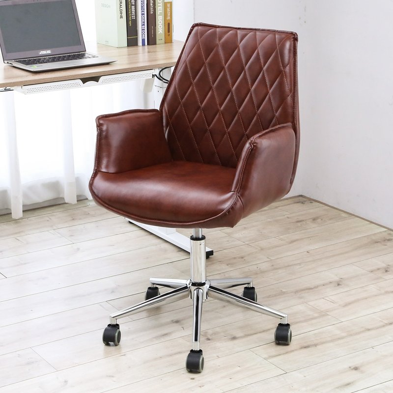 [Wei Man] Retro Leather Diamond Pattern Leisure Office Chair Computer Chair Leisure Chair Guest Chair Office Chair - เก้าอี้โซฟา - วัสดุอื่นๆ 