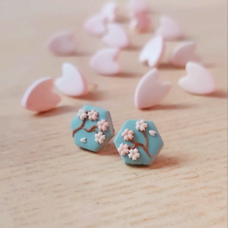 bi natural//Small fresh cherry tree pattern handmade soft ceramic earrings
