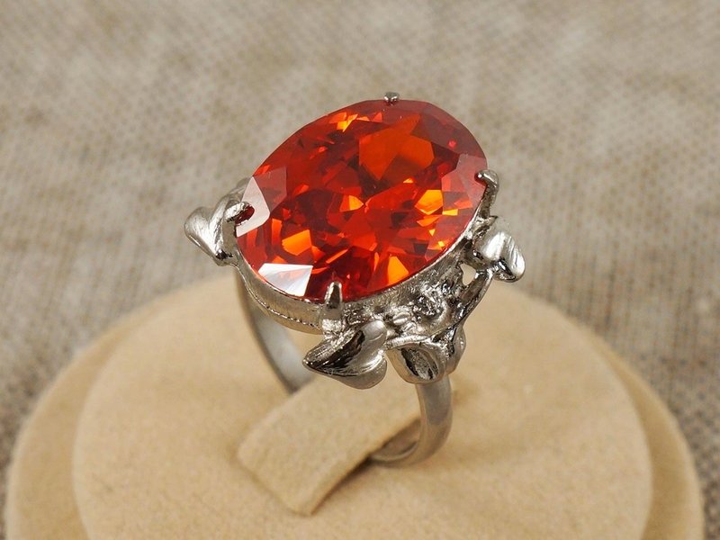 Red Rhinestone Adjustable Ring Fire Red Oval Glass Stone Statement Ring Jewelry - แหวนทั่วไป - แก้ว สีแดง