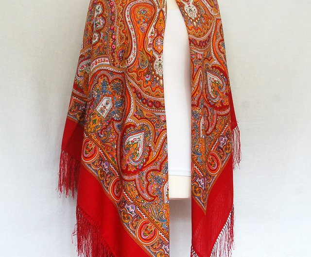 PAVLOVO POSAD RUSSIAN SHAWL SCARF 2024 WITH TASSELS 100% WOOL 57”X57