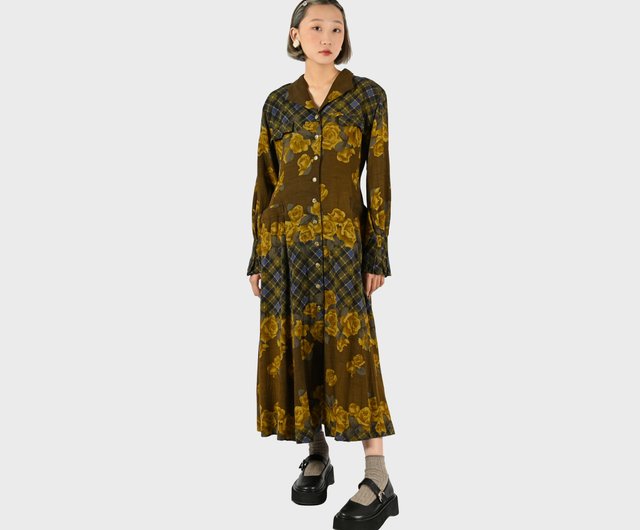 なすヴィンテージ ローズファンタジー薄毛プリントヴィンテージドレス ショップ Eggplant Vintage ワンピース Pinkoi