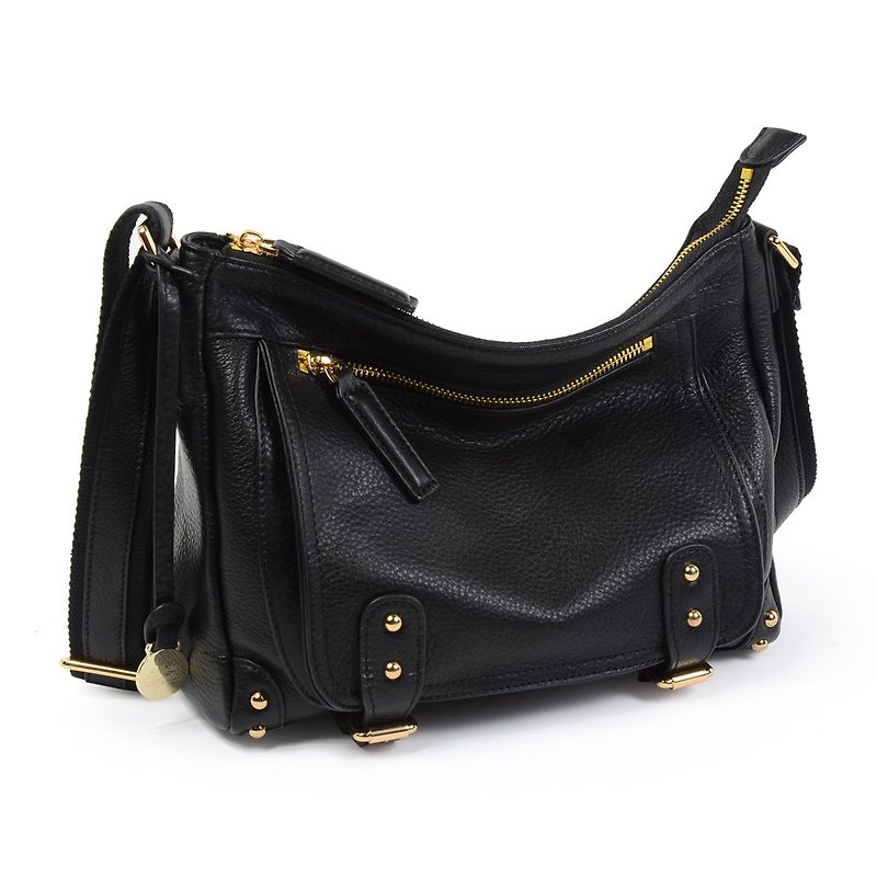 【FUGUE Origin】Lightweight leather Cross body bag _ Shoulder bag - Messenger Bags & Sling Bags - Genuine Leather Black